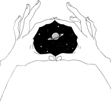 a black and white drawing of two hands holding an object