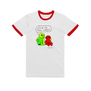 a white and red t - shirt with an image of a teddy bear saying it's too