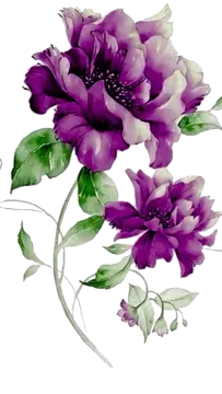 a painting of purple flowers with green leaves