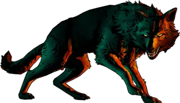 a drawing of a wolf with green eyes
