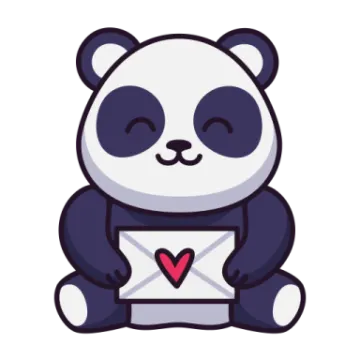 a panda bear holding an envelope with a heart