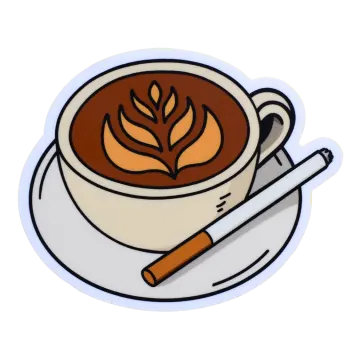 a cup of coffee with a cinnamon sticker