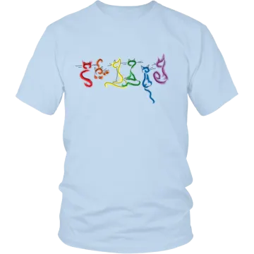 a white t - shirt with colorful cats on it