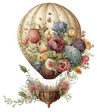 an illustration of a hot air balloon with flowers