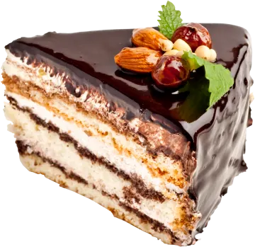 a piece of cake with chocolate and nuts