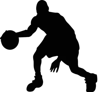 a basketball player silhouetted on a white background