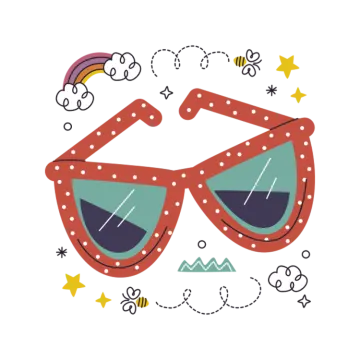 a pair of sunglasses with a rainbow in the background