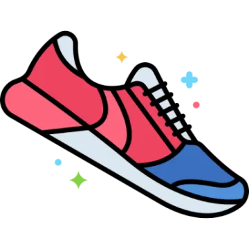 a pair of red and blue sneakers