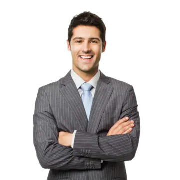 a man in a suit with his arms crossed
