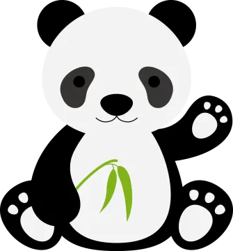 a panda bear with a green leaf in its mouth