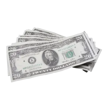 a stack of money on a white background