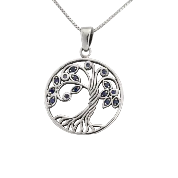sterling tree of life pendant with sapphire stones