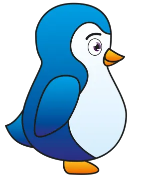 a blue and white penguin with an orange beak