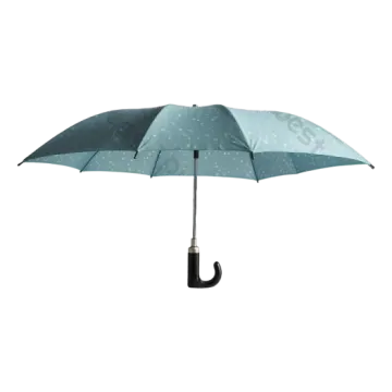 a blue umbrella with white polka dots on it