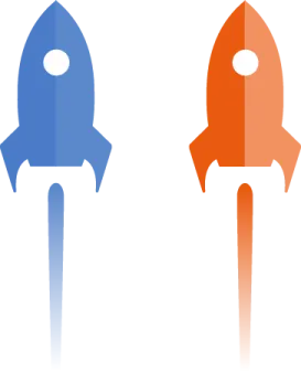 three rockets with different colors and shapes