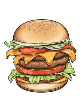 a hamburger with cheese, tomato and lete
