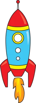 a cartoon rocket with a question mark on it