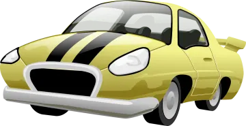 a yellow car with black and white stripes