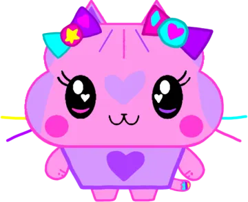 a cute pink cat with hearts and bows