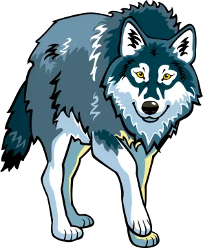 a cartoon wolf with yellow eyes