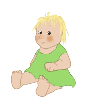 a baby in a green dress sitting down