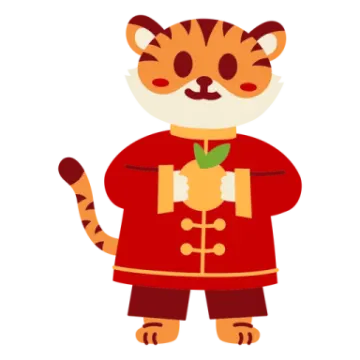 a cartoon tiger wearing a red coat and holding an apple