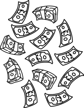 a black and white drawing of money