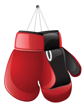 a pair of red boxing gloves hanging from the ceiling