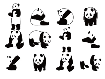 set of pandas silhouettes