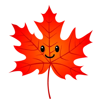 a red maple leaf with a smiley face