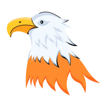 an eagle head with orange and white feathers