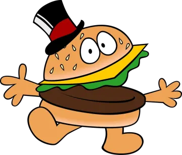 a hamburger with a top hat and green shirt