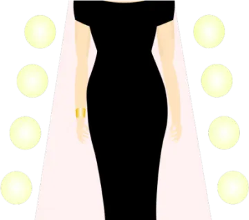 a woman in a black dress with yellow petals around her