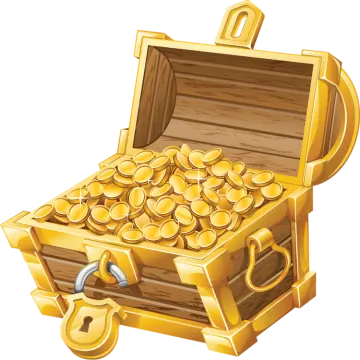 a wooden chest filled with gold coins