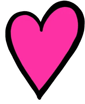 a pink heart with black outline
