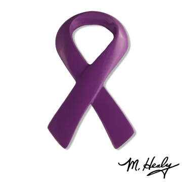 a purple ribbon on a white background