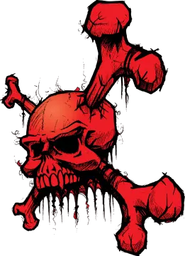 a drawing of a skull with blood on it