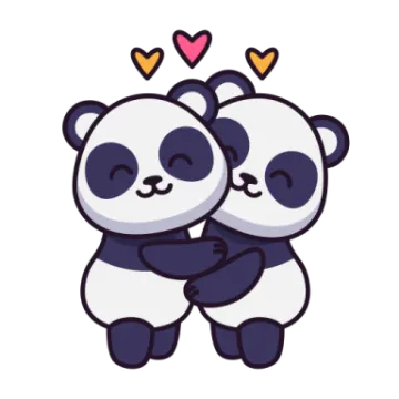 a couple of pandas hugging