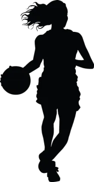 a silhouette of a woman holding a basketball ball