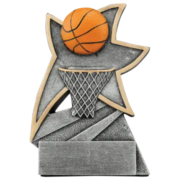 a basketball trophy with an orange ball on top