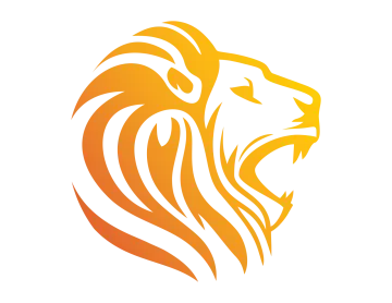 a lion head with orange and yellow colors