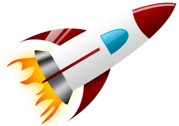 a red and white rocket on a white background