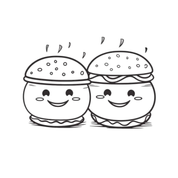 a black and white drawing of two hamburgers