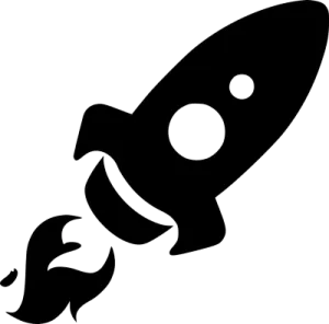 a black and white silhouette of a rocket