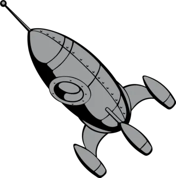 a black and white drawing of a rocket