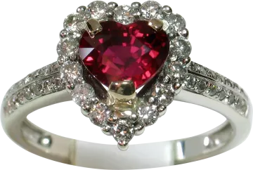 a heart shaped ruby and diamond ring