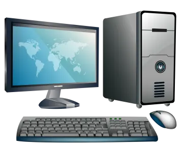 a computer and mouse on a white background