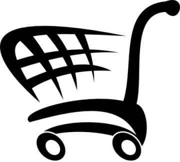 a black and white shopping cart icon