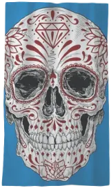a skull with red and white designs on it