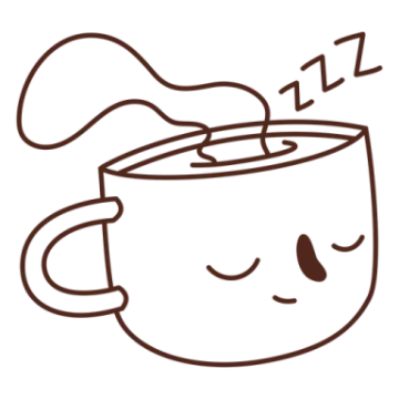 a cup of coffee with its eyes closed